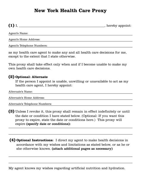 Blank Health Care Proxy Form