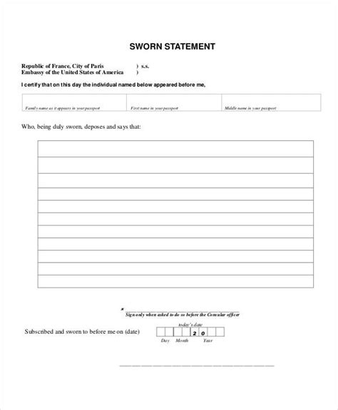 Blank Sworn Statement Form