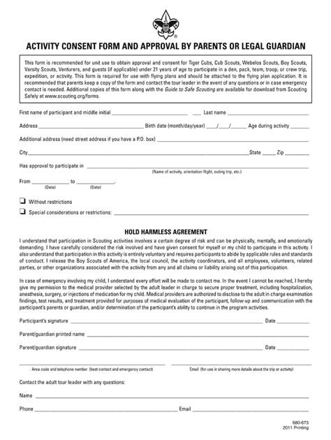 Bsa Activity Consent Form