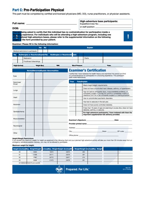 Bsa Health Forms Part C