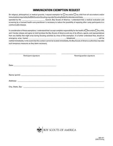 Bsa Immunization Exemption Form