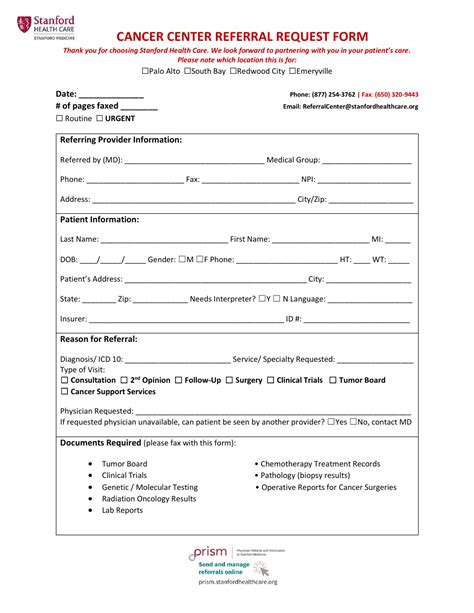 Cancer Center Referral Request Form Stanford Health Care Fill Out