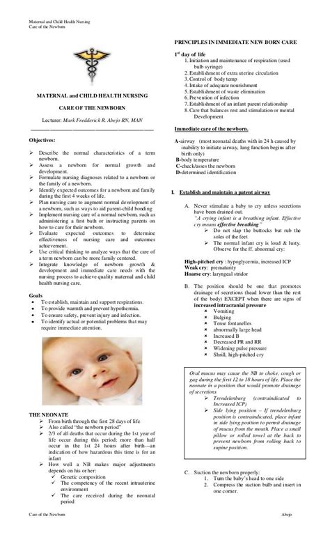 Care Of The Newborn Handouts Nursing Process Nursing Tips Nursing Notes Nursing Care Newborn