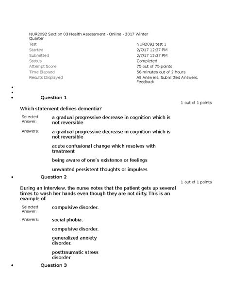 Carenet Health Assessment Answers