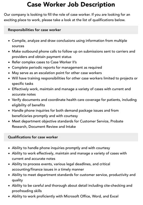 Case Worker Responsibilities