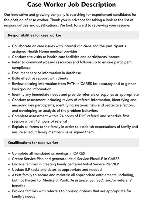 Caseworker Job Description