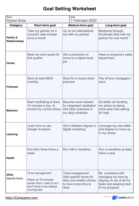 Cbt Goal Setting Examples