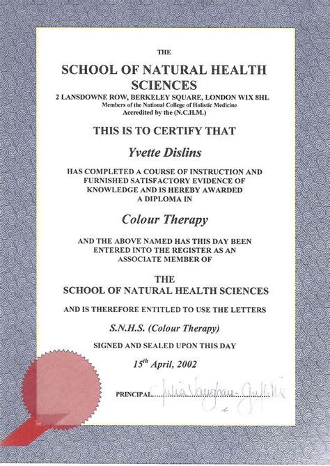 Certificate Health Science