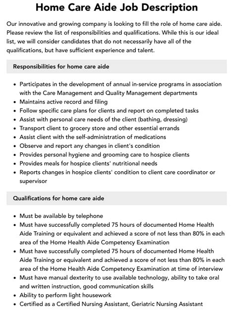 Certified Home Health Aide Job Description Velvet Jobs