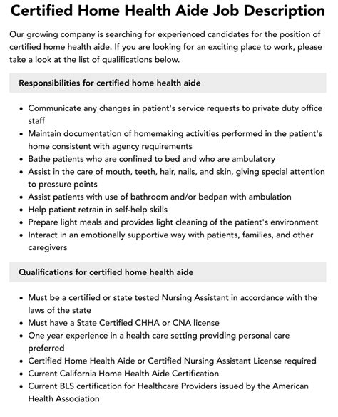 Certified Home Health Aide Jobs