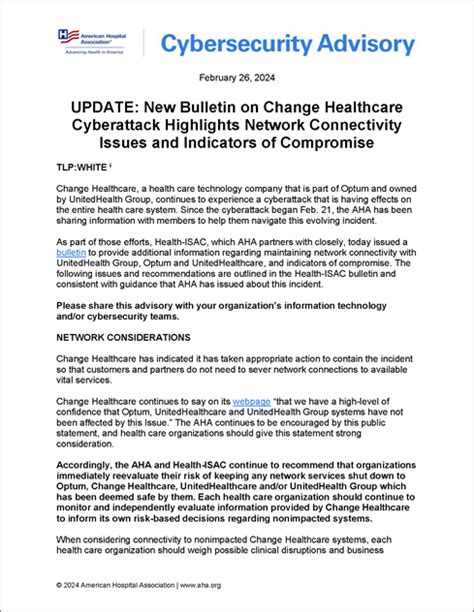 Change Healthcare Cyberattack Network Connectivity Issues Indicators Of Compromise Aha