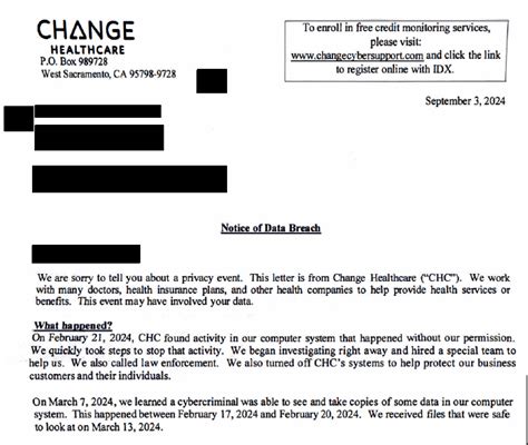 Change Healthcare Data Breach Letter 2024 Notification Tana Mariellen