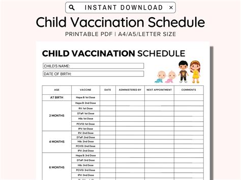 Child Vaccination Schedule Record Book Children Immunization Record