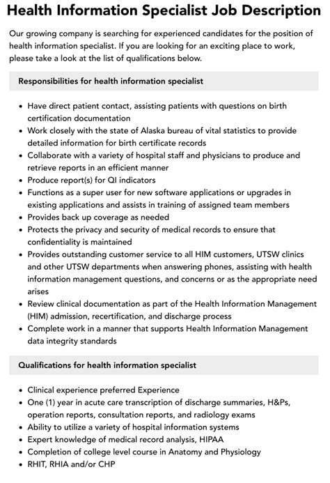 Clinical Informatics Specialist Job Duties