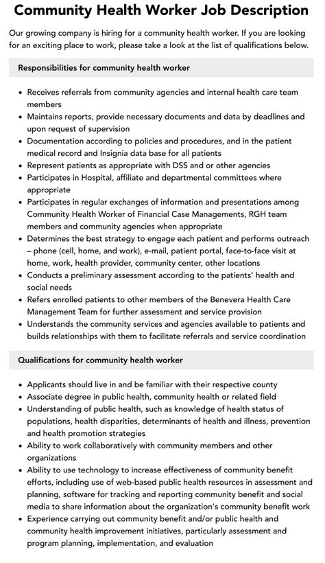 Community Health Worker Job Descriptions