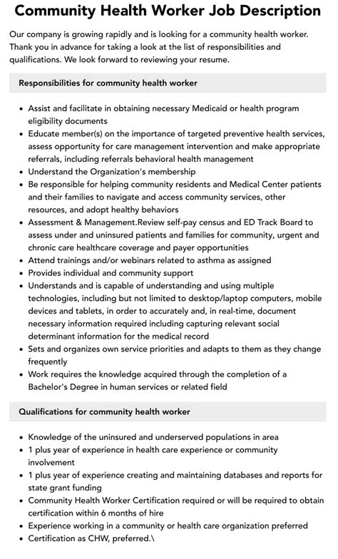 Community Health Worker Jobs Examples