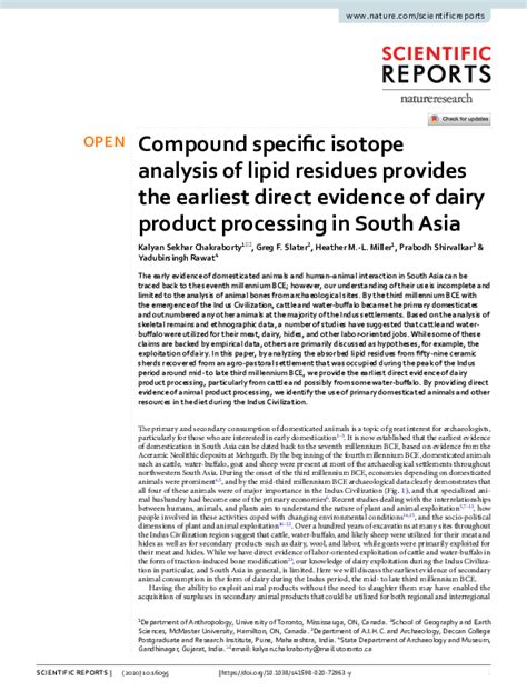 Compound Specific Isotope Analysis Of Lipid Residues Provides The Earliest Direct Evidence Of Dairy Product Processing In South Asia Scientific Reports