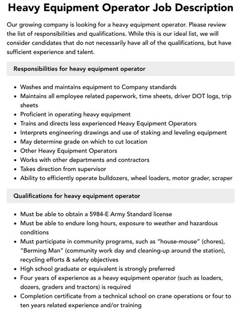 Construction Equipment Operator Job Duties