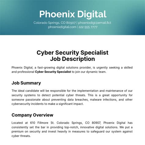 Cyber Security Specialist Job Description