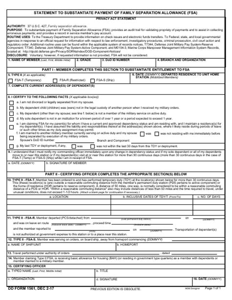 Dd Form 1561 Family Separation