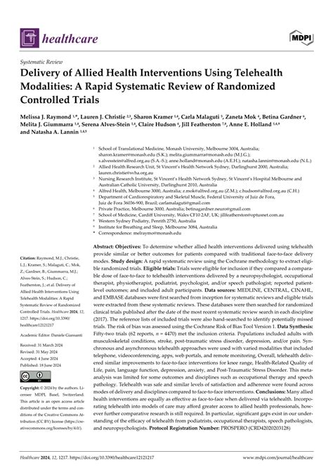 Delivery Of Allied Health Interventions Using Telehealth Modalities A Rapid Systematic Review Of Randomized Controlled Trials