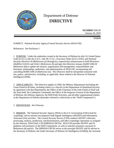 Dod Directive Dodd 5100 01