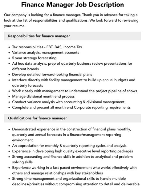 Financial Manager Key Duties