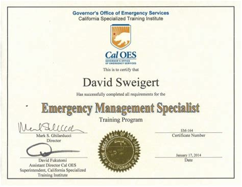 Emergency Management Specialist Certification