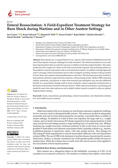 Enteral Resuscitation A Field Expedient Treatment Strategy For Burn Shock During Wartime And In Other Austere Settings