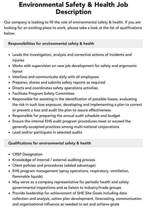 Environmental Health Safety Jobs