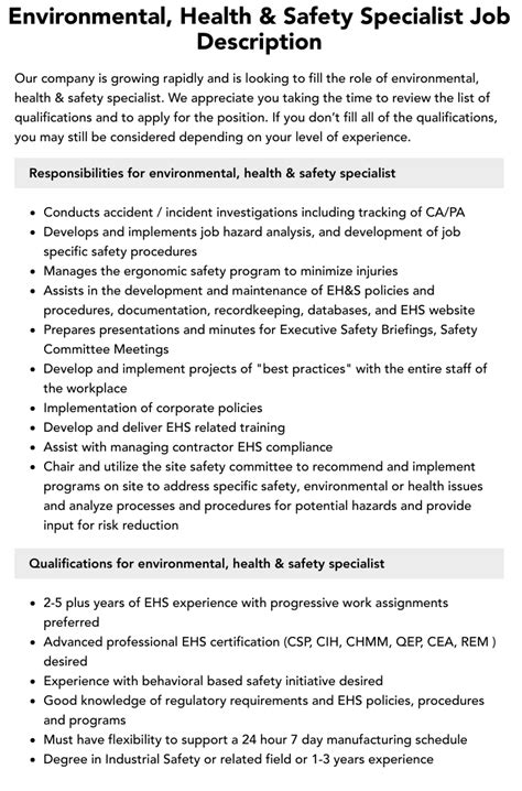 Environmental Health Specialist Education Requirements