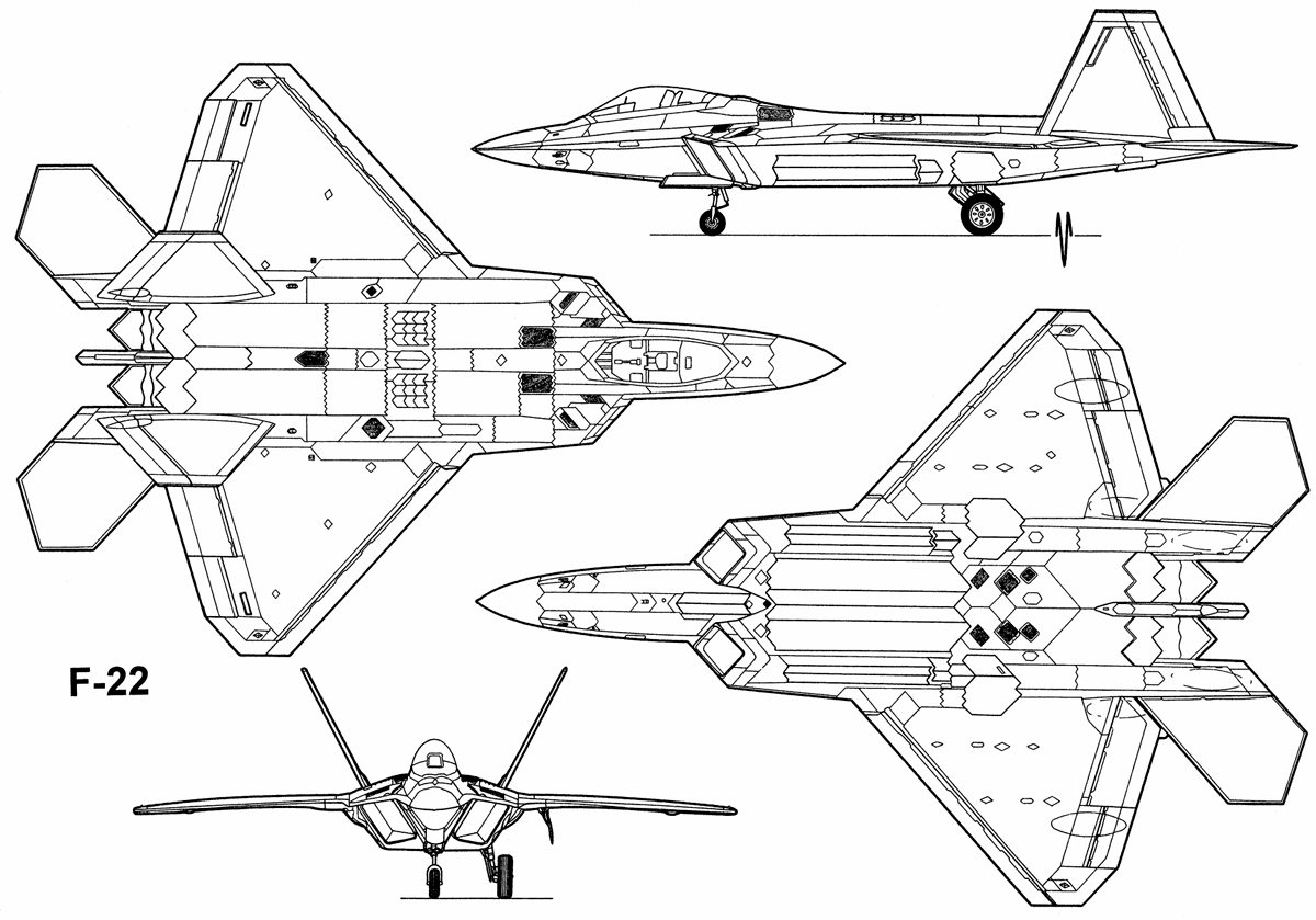 F 22 Three View Drawing