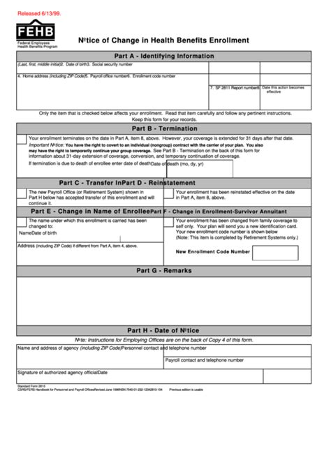 Fehb Change Of Enrollment Form