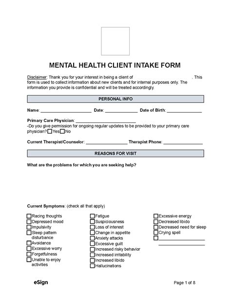 Fillable Mental Health Intake Form