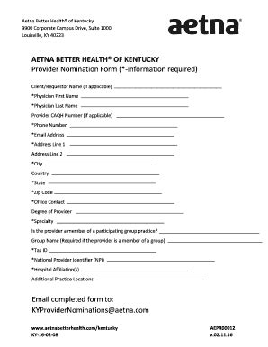 Fillable Online Aetna Better Health Of Kentucky Provider Nomination Form Fax Email Print