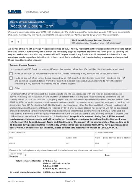 Fillable Online For Your Health Savings Account With Umb Bank N A Fax