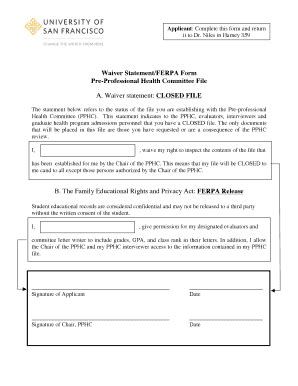 Fillable Online Usfca Waiver Statement Ferpa Form Pre Professional