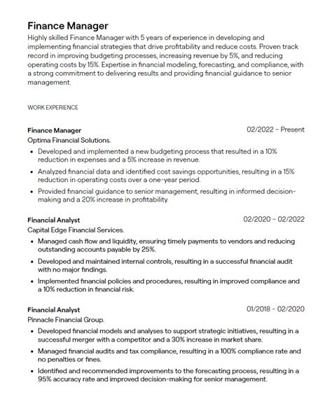 Finance Manager Qualifications Resume