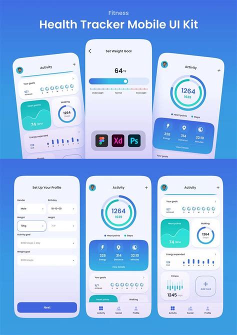 Fitness Health Tracker App Ui Template Fig Xd Psd Health App