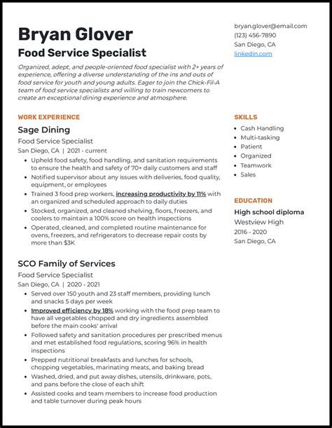 Food Service Skills Resume