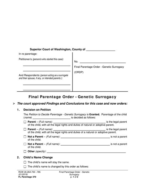 Form Fl Parentage370 Download Printable Pdf Or Fill Online Final Parentage Order Genetic