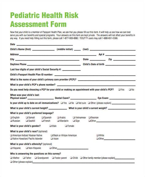 Free 50 Health Assessment Forms In Pdf