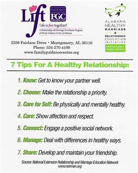 Free 7 Tips For A Healthy Relationship Family Guidance Center Family Support Parenting Education Counseling Services And More For Alabama