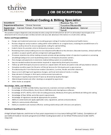 Free 9 Sample Medical Billing And Coding Job Descriptions In Ms Word Pdf