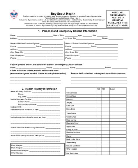 Free 9 Sample Scout Health Forms In Pdf Word