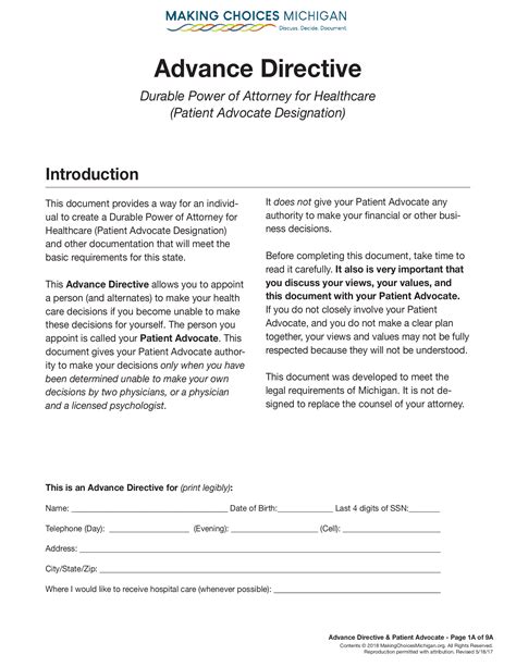 Free Advance Directive Template