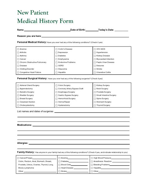 Free Personal Medical History Template