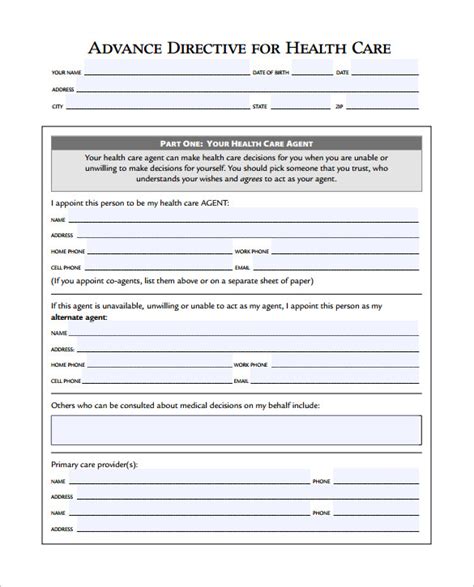 Free Printable Advance Directive Form