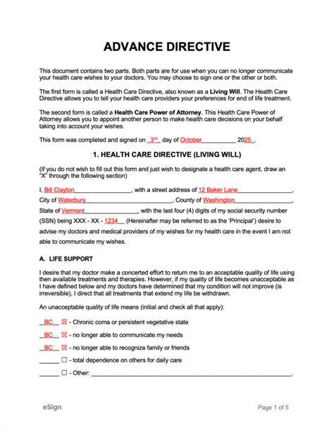 Free Printable Medical Advance Directive