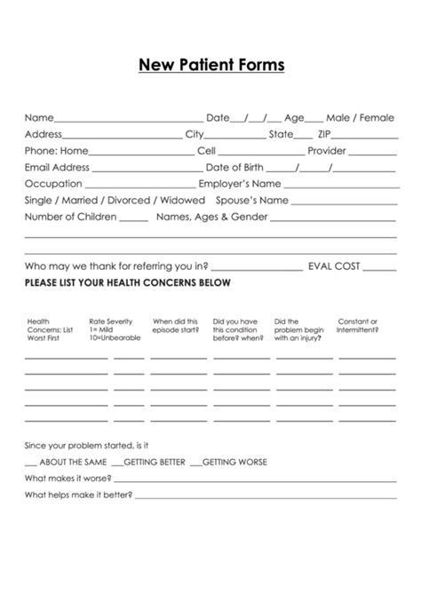 Free Printable New Patient Forms